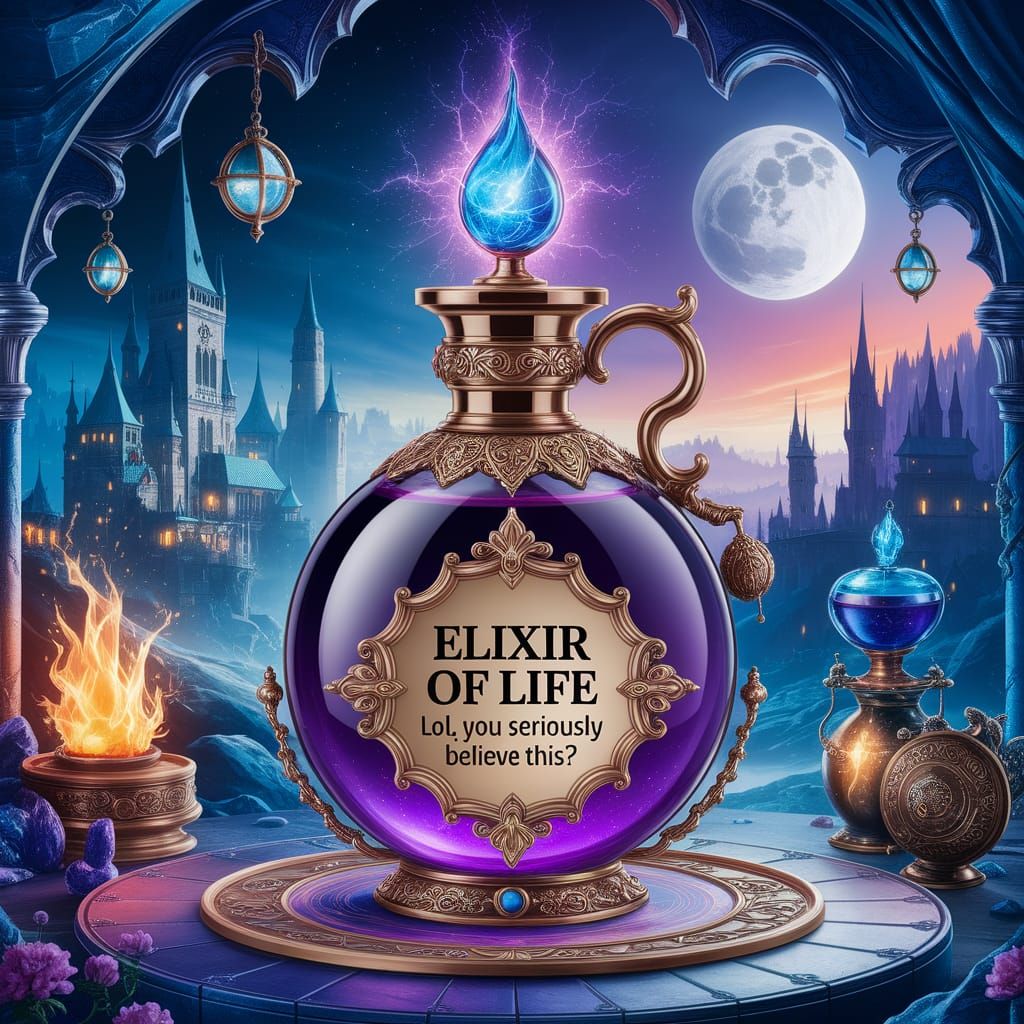 Luxurious Potion Bottle in Whimsical Fantasy Setting