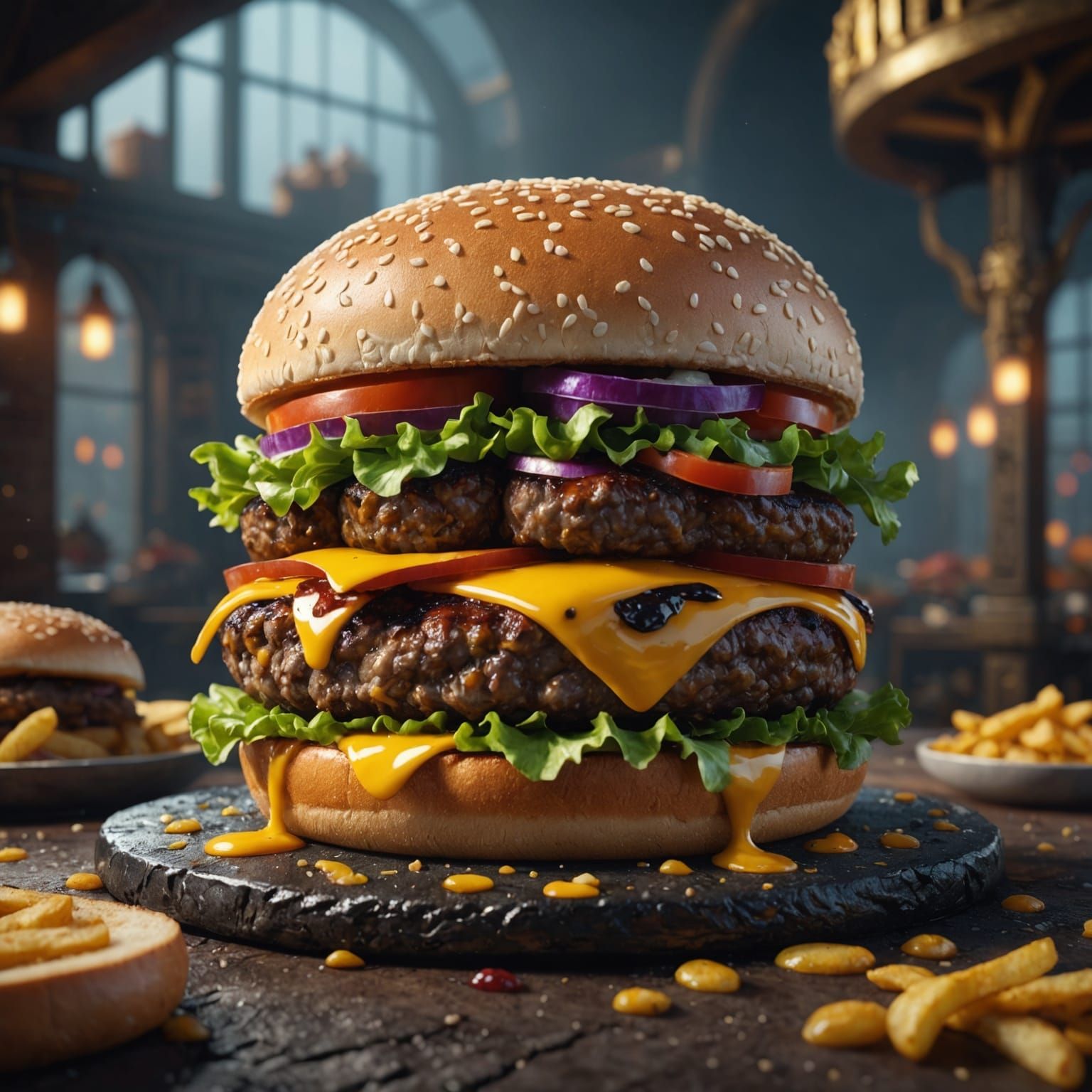 Detailed Hamburger Matte Painting in Unreal Engine