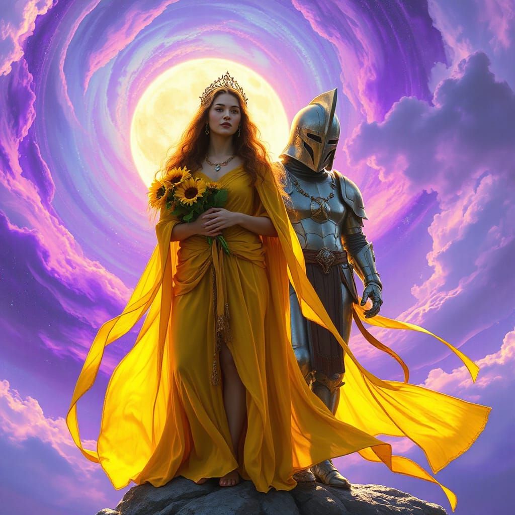 Celestial Dance: Solar Goddess and Moon God