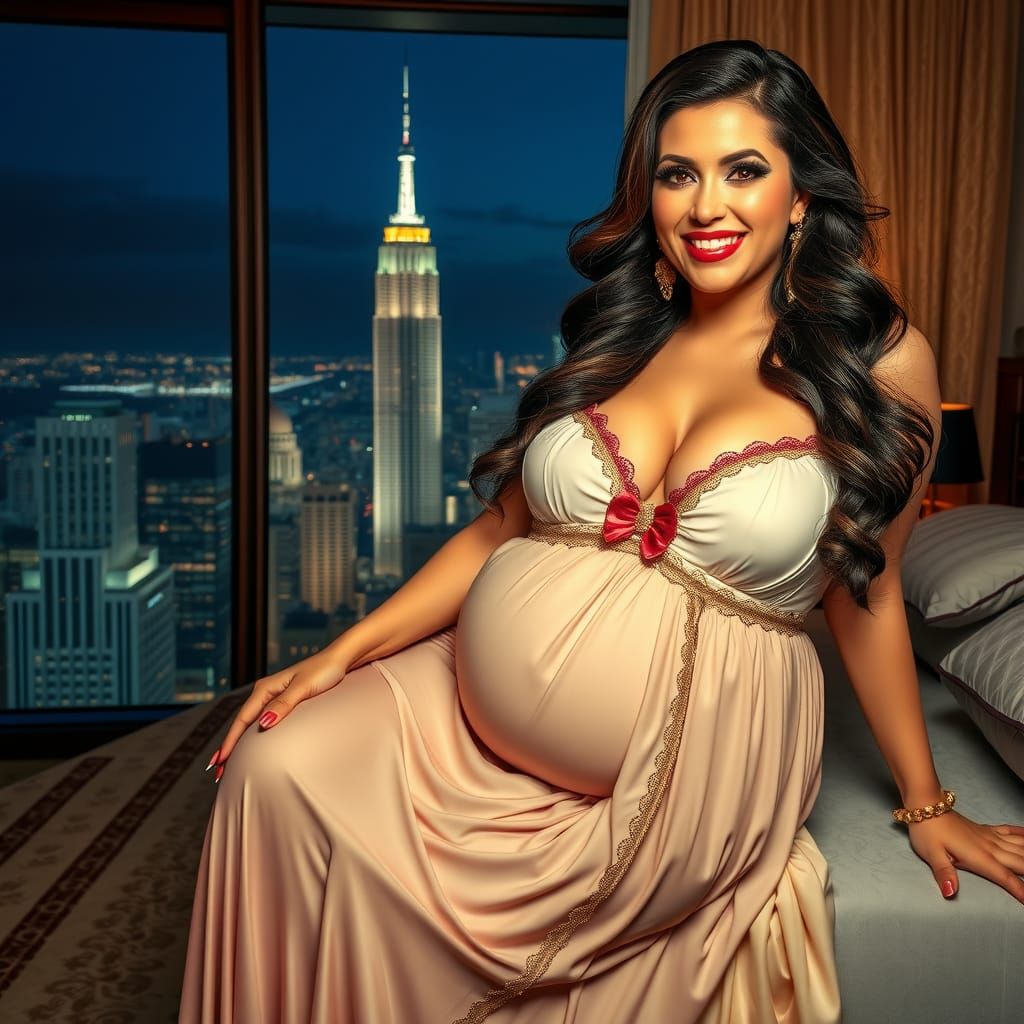 Glamorous Woman in Opulent Bedroom, Alphonse Mucha Style