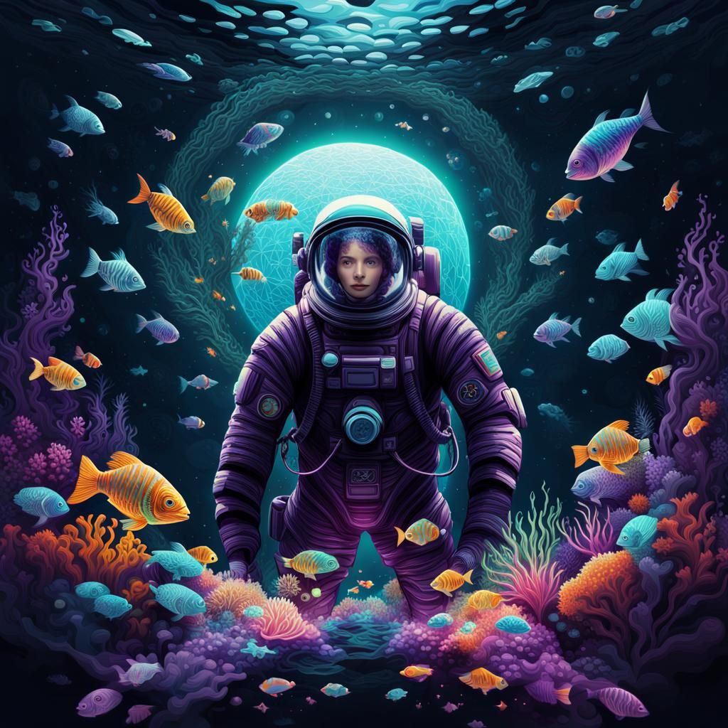 Underwater Astronaut in Abstract Vector Fractal