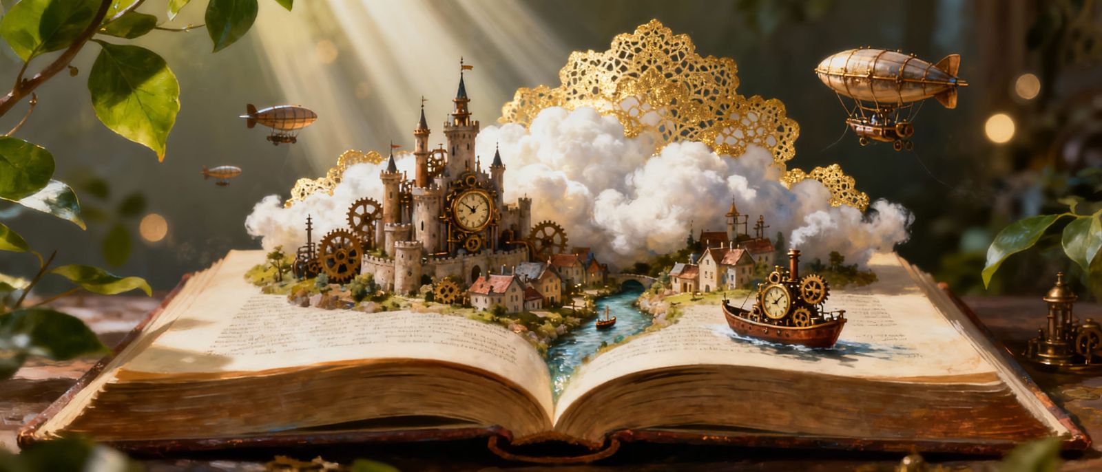 Steampunk Castle Village Emerges From Open Book