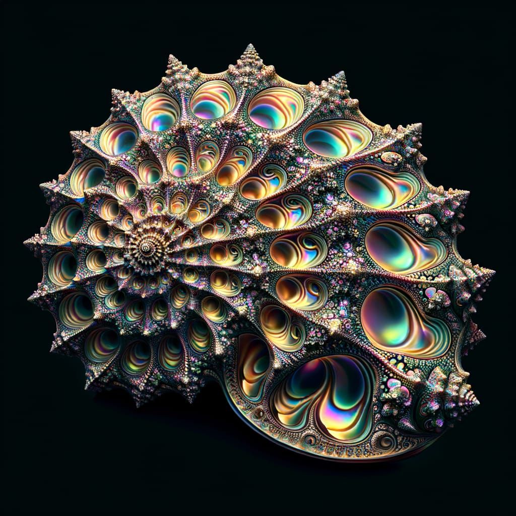 Exquisite Fractal Shell with Pearlescent Iridescent Colors