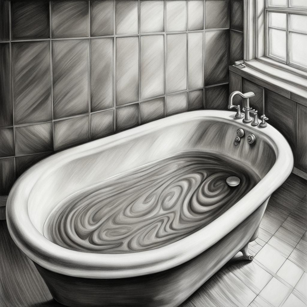 Hyperdetailed Charcoal Drawing of Empty Bubble Bath