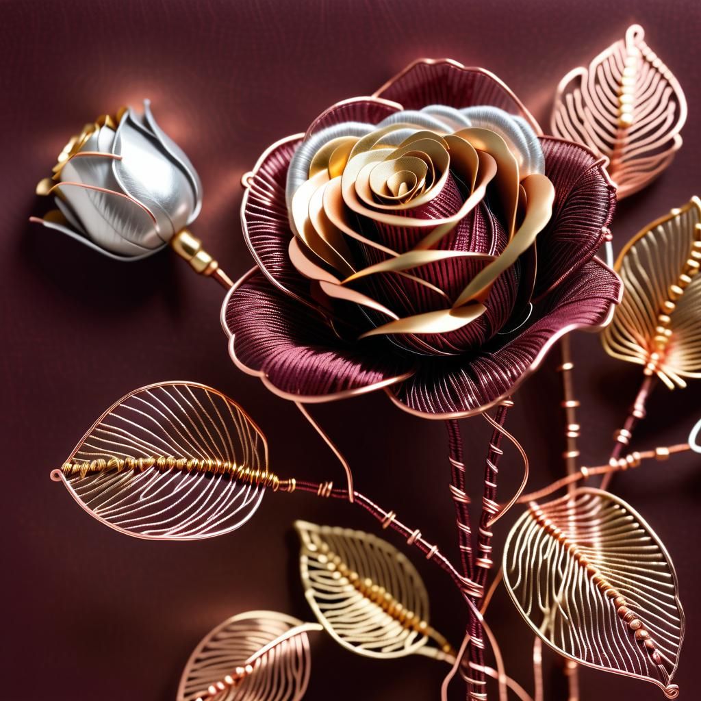 Minimalist Silver and Copper Fiber Art Bouquet