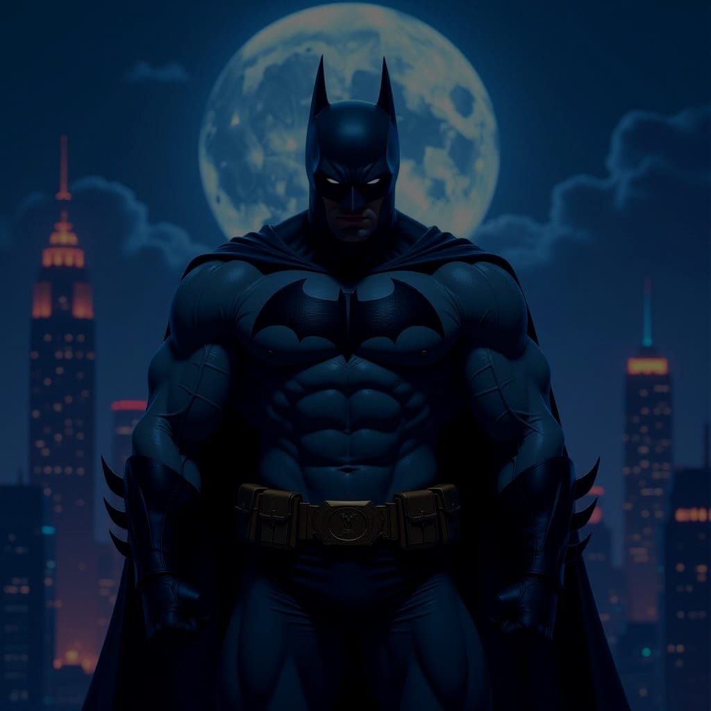 Batman Bodybuilder Muscles Overlooking City