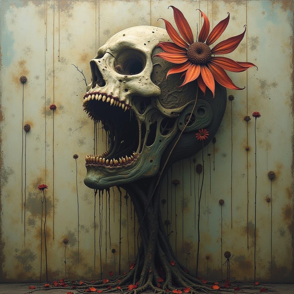 Surrealist Abstract Grunge Dead Flowers