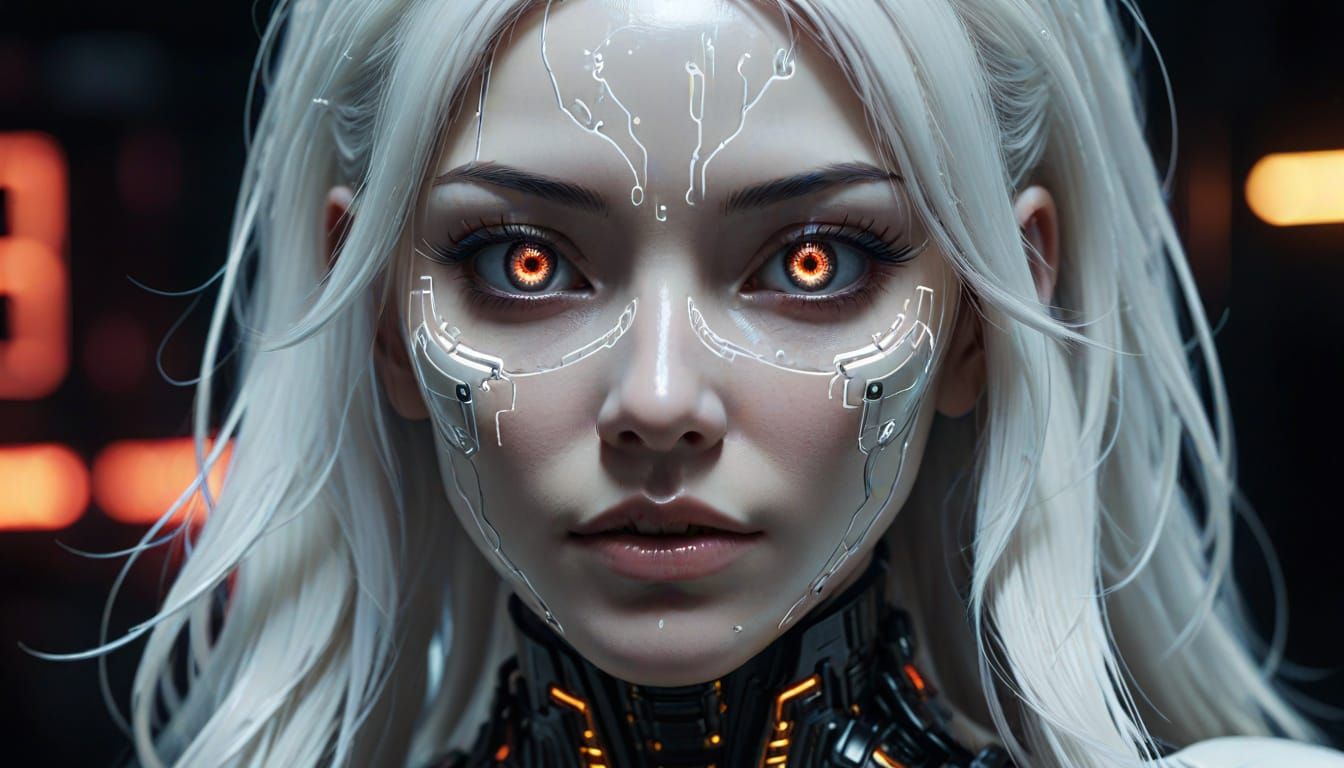 Japanese Cyberpunk Cyborg with Glowing Eyes