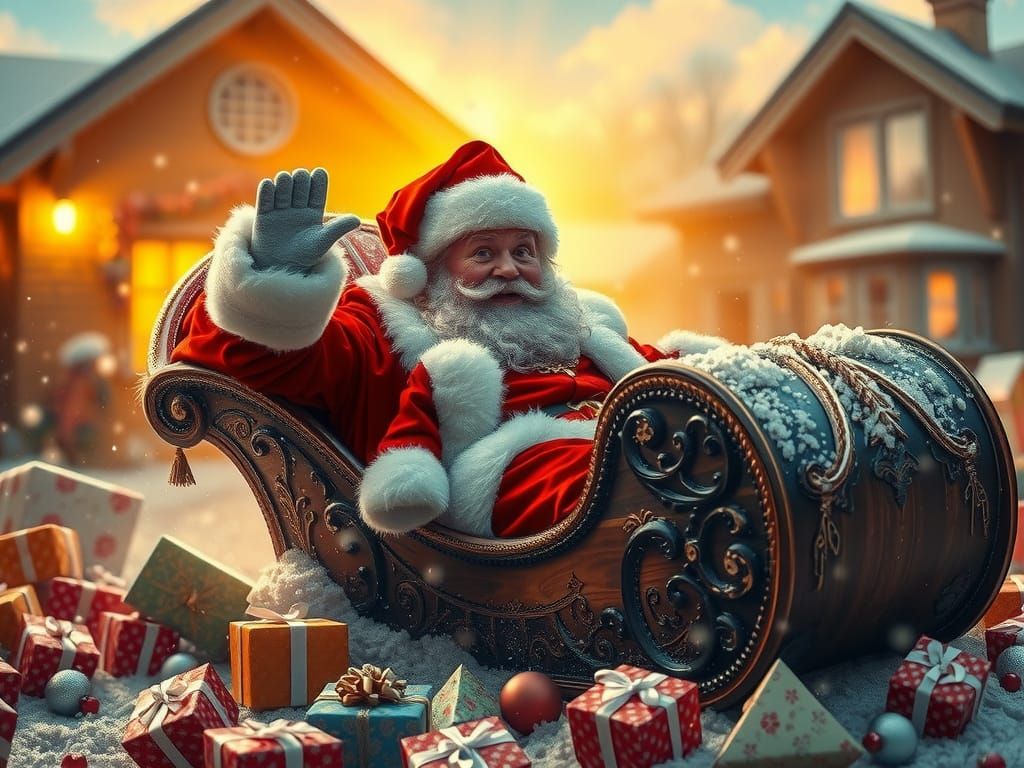 Santa Claus Sleigh Crash in Neo-Impressionist Style