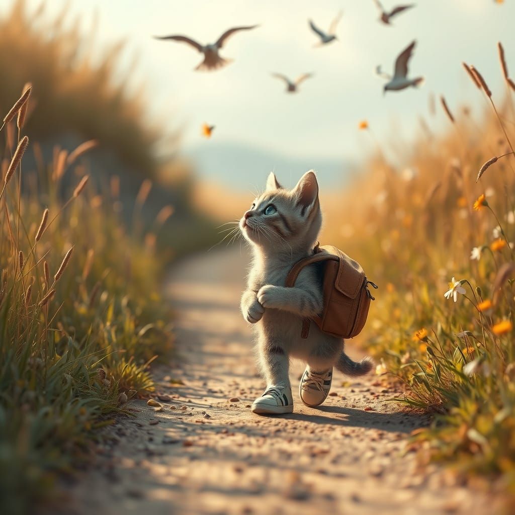 Kitten's Backpack Adventure in Hyperreal Detail