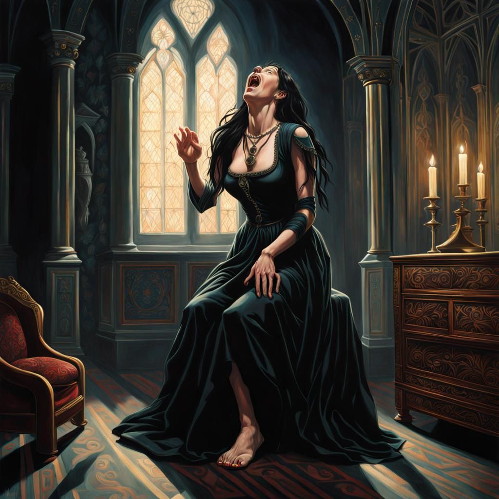 Agonized Goth Woman in Gothic Art Style