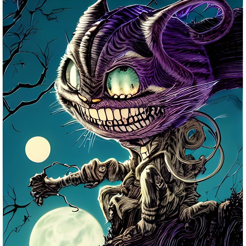 Chibi Cheshire Cat Illustration in Cartoonish Style
