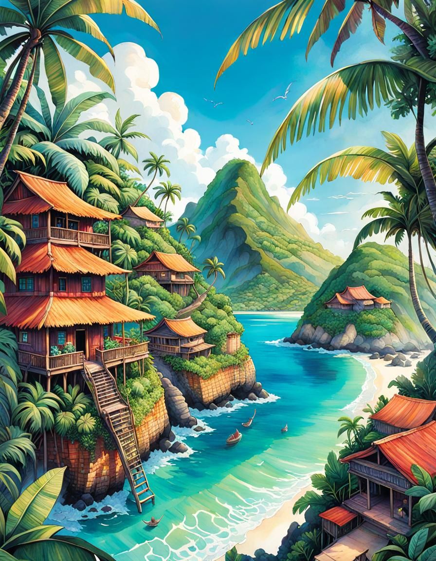 Tropical Island Comic Book Cover Art