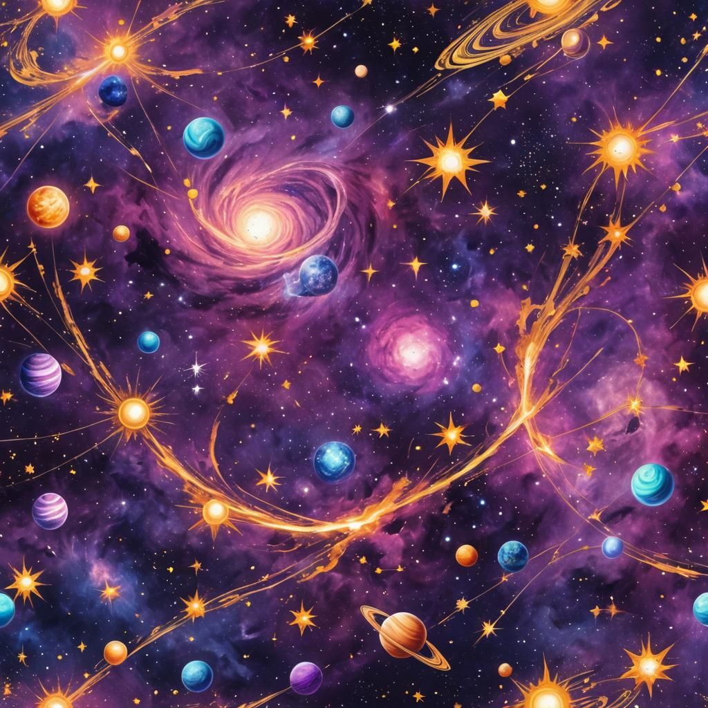 Purple Cosmic Universe with Stars and Nebulas