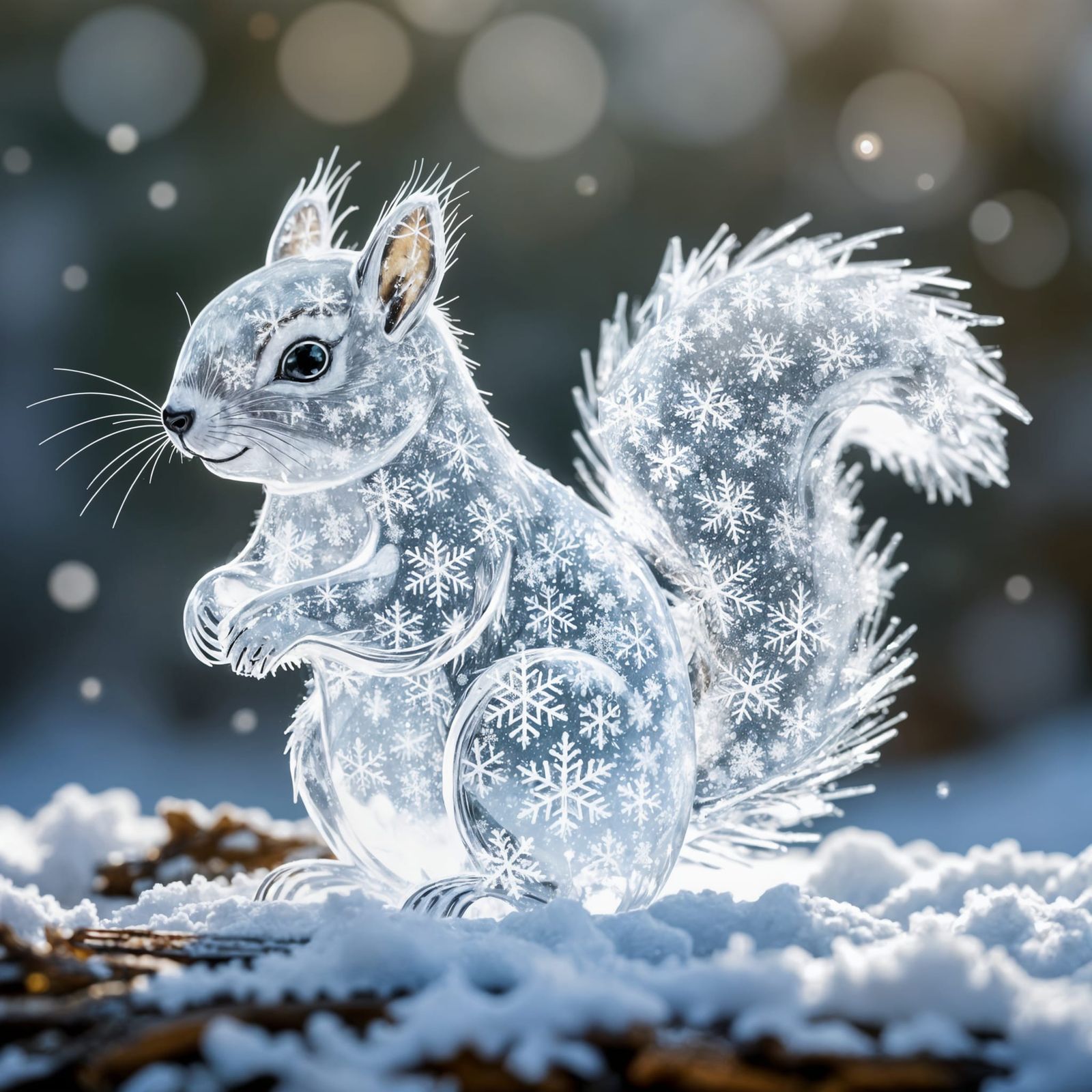 Transparent Snowflake Squirrel Sculpture