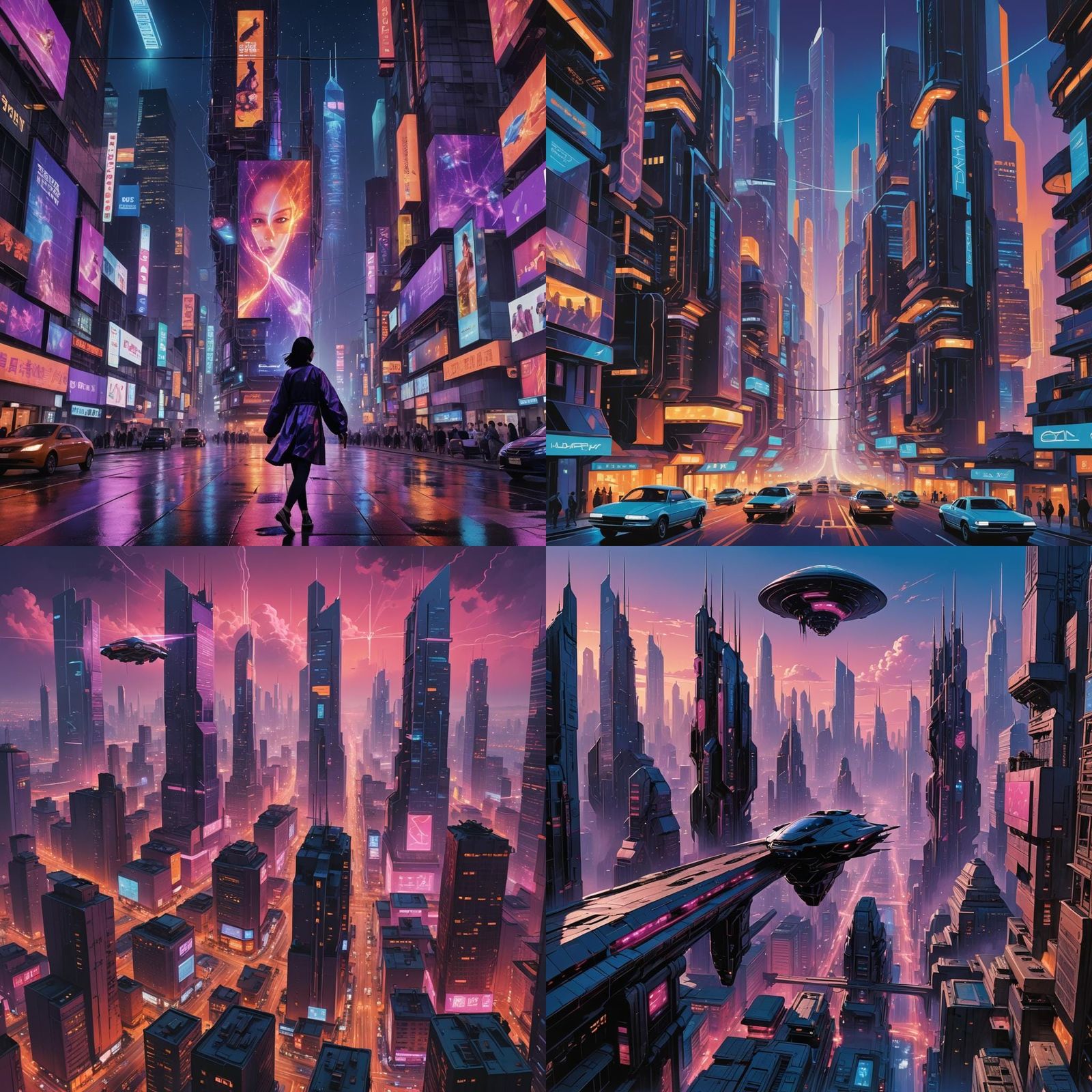 Neon Cyberpunk Cityscape with Flying Cars