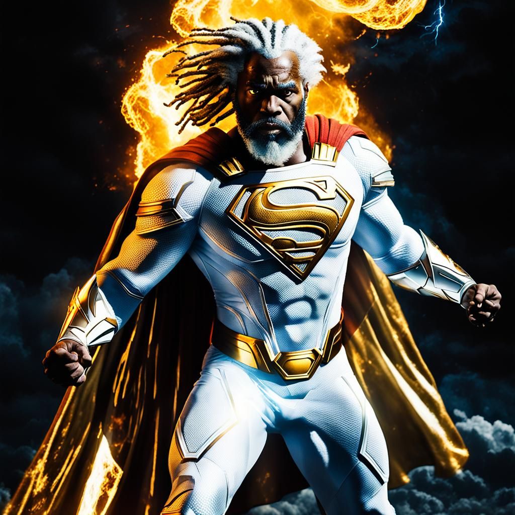 Epic Black Superman with Flaming Plasma and Gold Armor