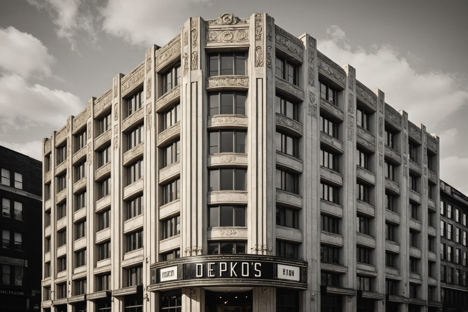 Faded Art Deco Building in Golden Light