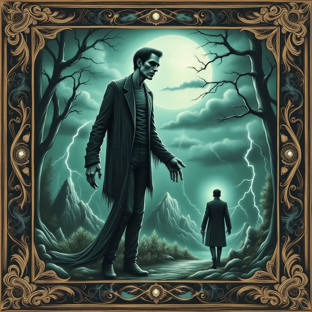 Frankenstein Cover Art in Gothic Style