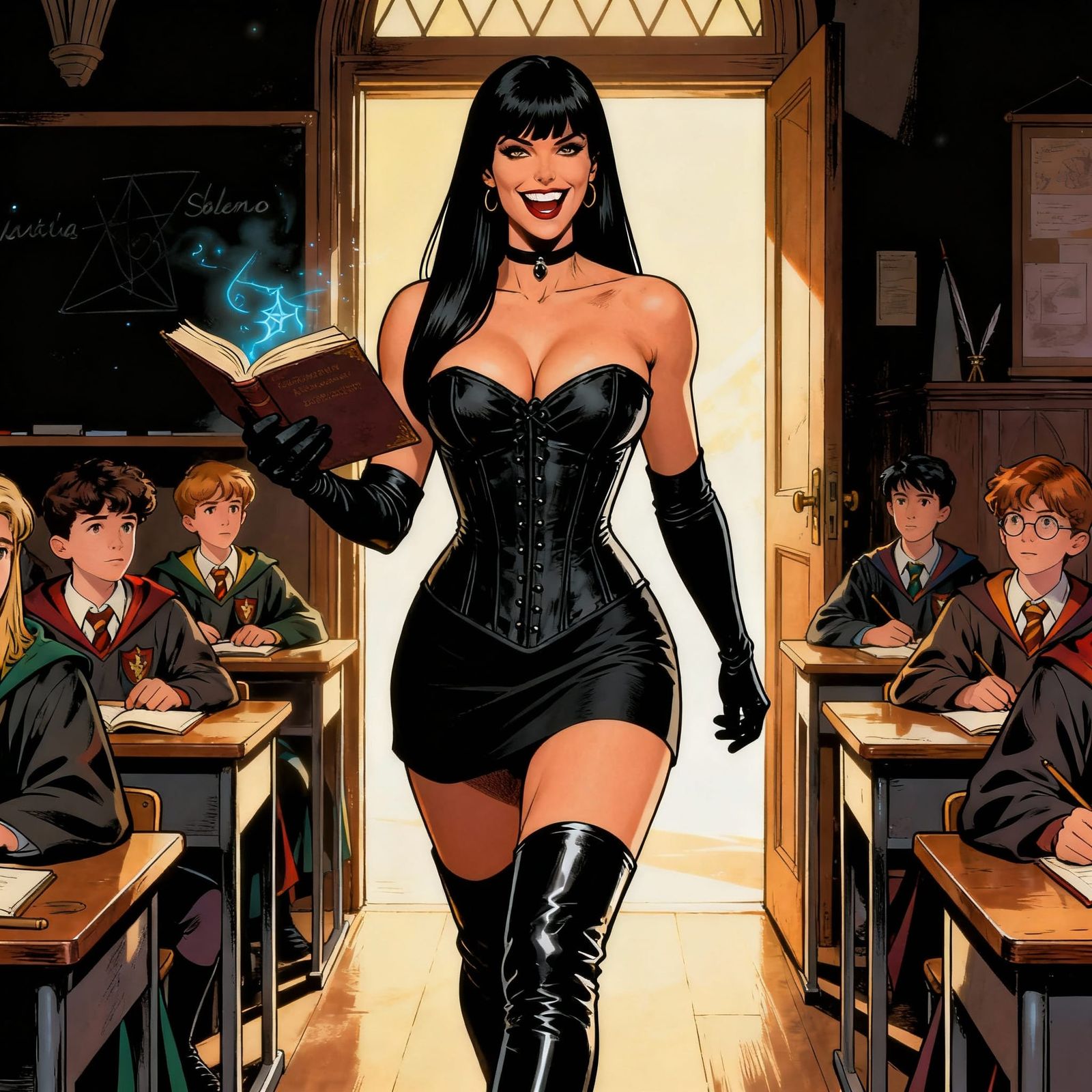 Selene Gallio Enters Classroom in Comic Style