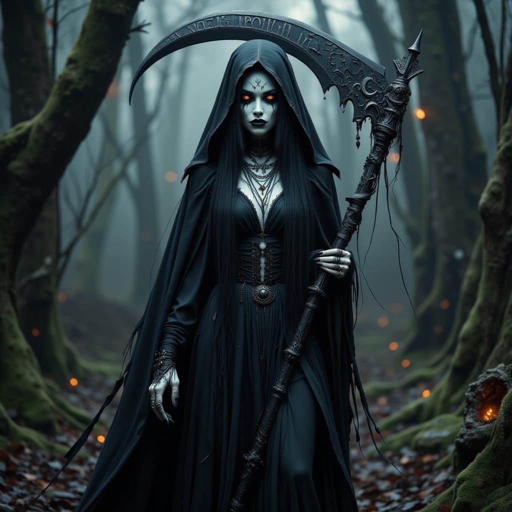 Gothic Grim Reaper Witch in Twisted Forest
