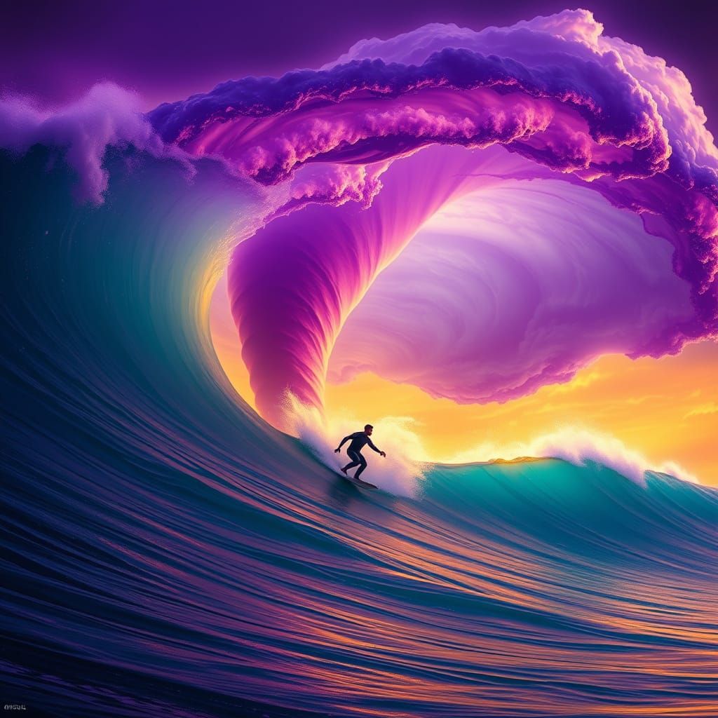 Epic Stormy Wave Encounter in Cyberpunk Style