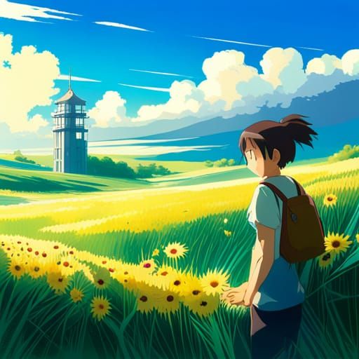 Rare Flower in Field: Studio Ghibli Anime Visual