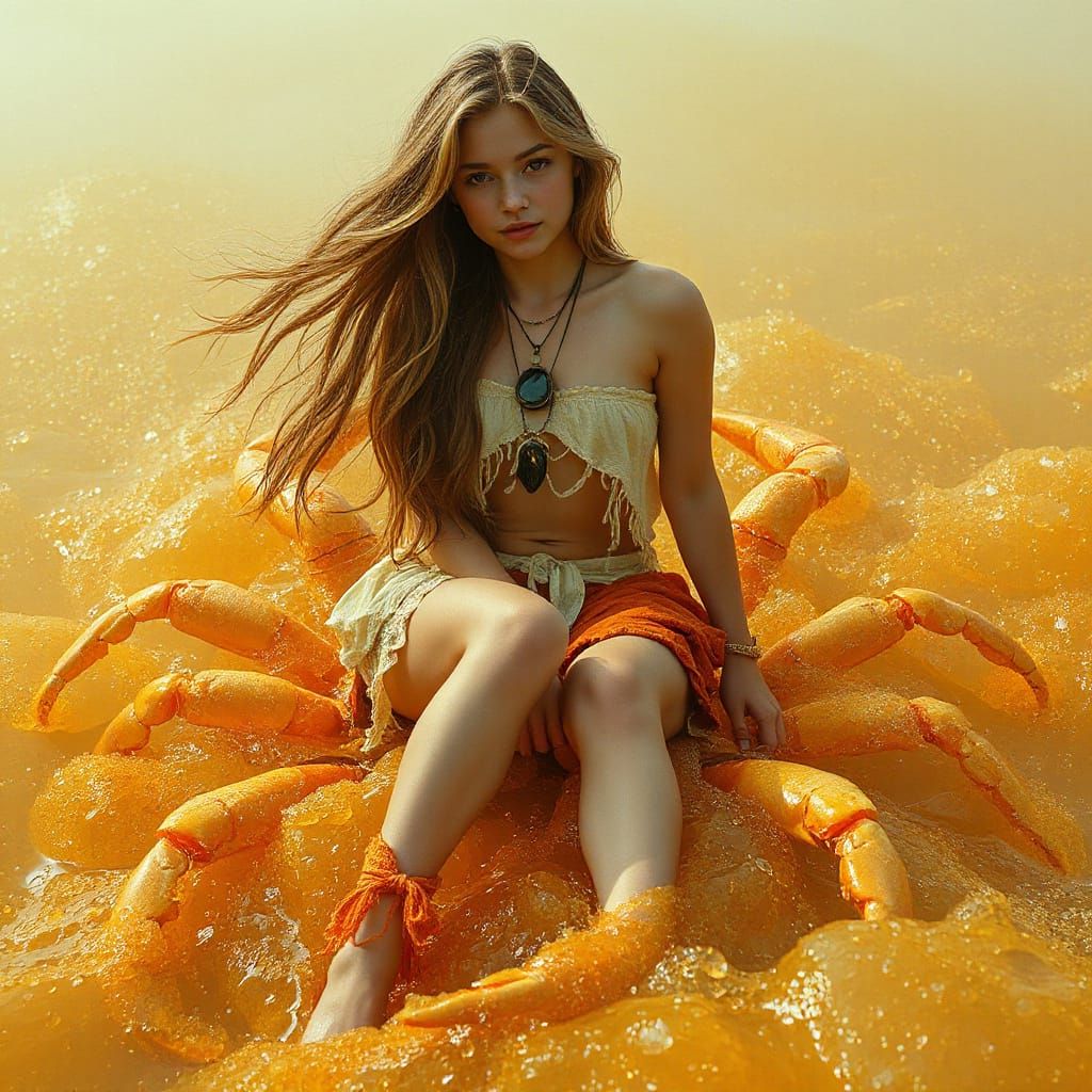 Bohemian Woman on Gummy Crab in Soda Sea