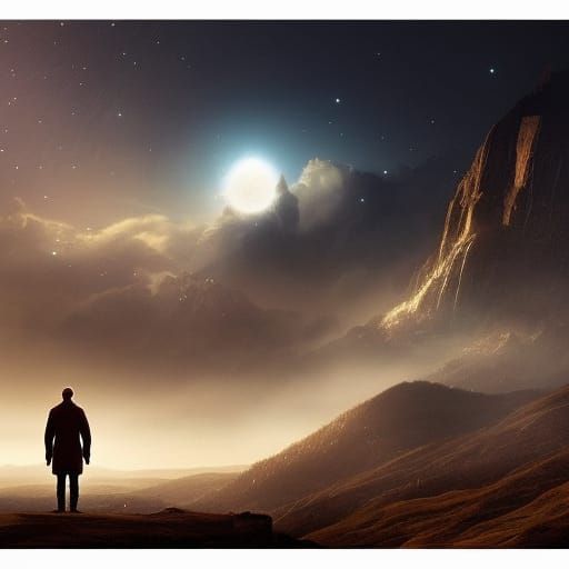 Lonely Man Watches Falling Star: Digital Matte Painting