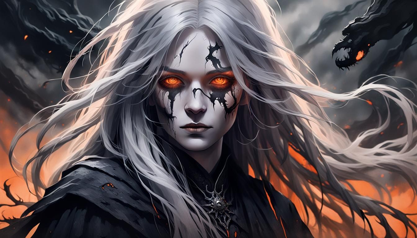 Eerie Portrait of a Pale Woman in Dark Fantasy Style