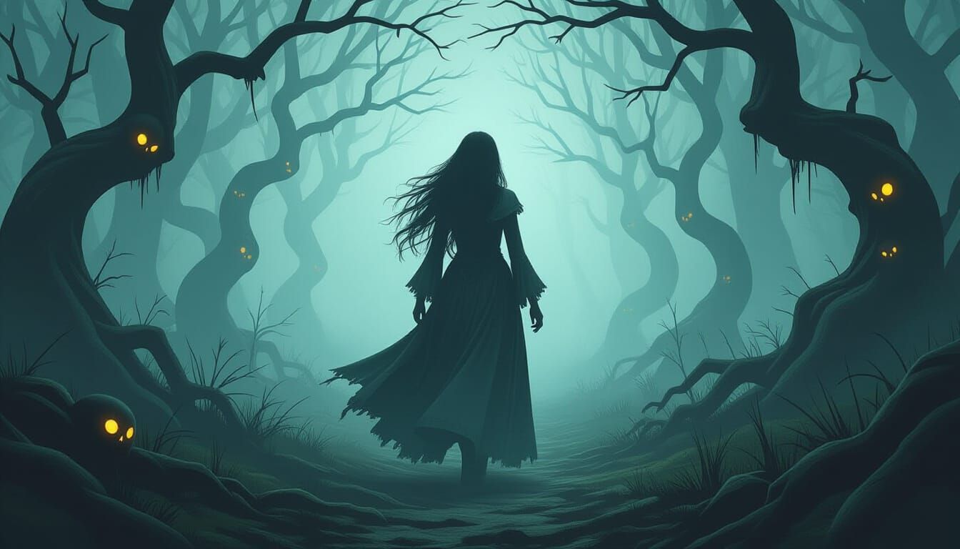 Ethereal Victorian Woman in Haunted Forest