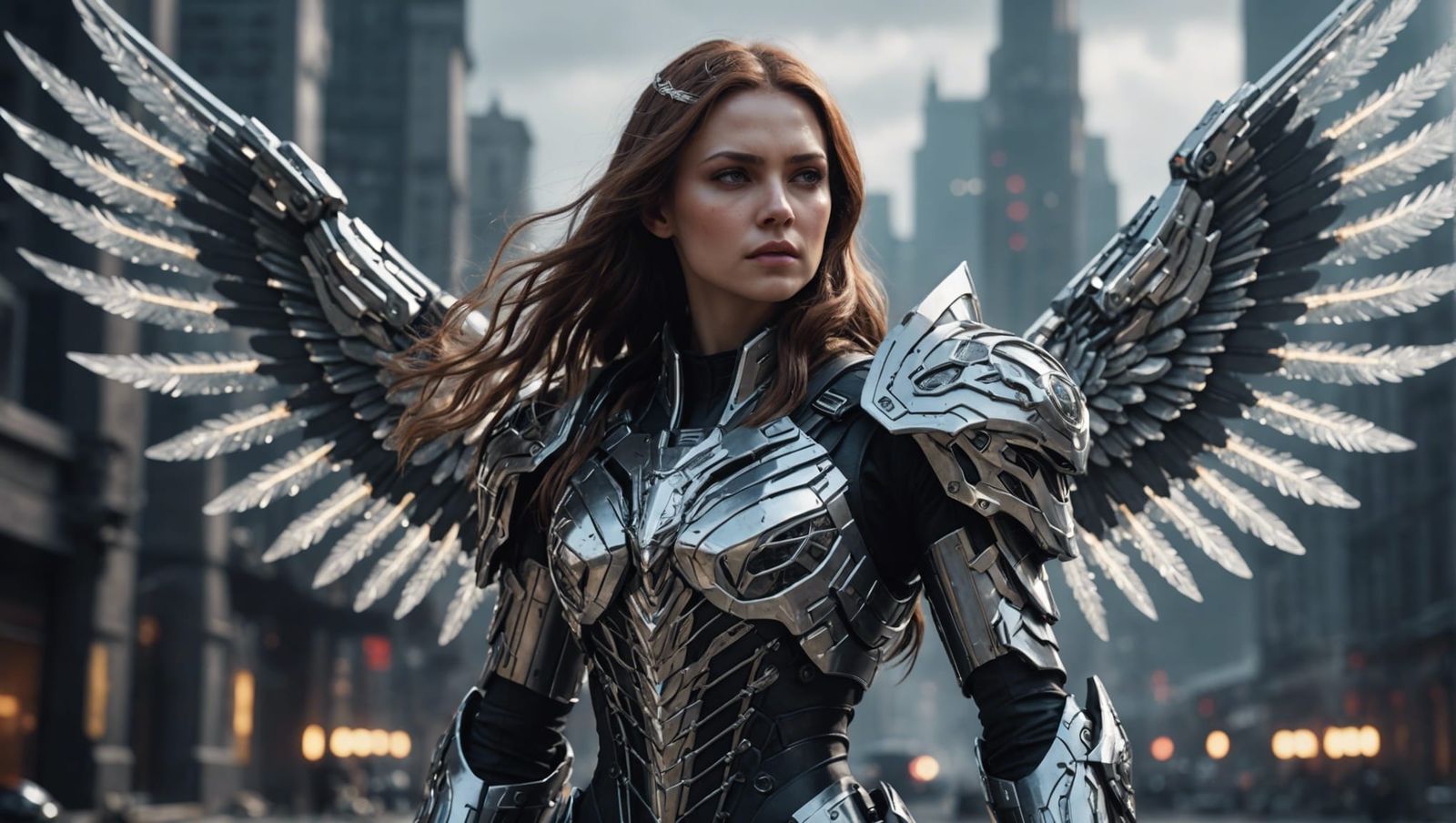 Futuristic Angel with Crystal Wings and Armor