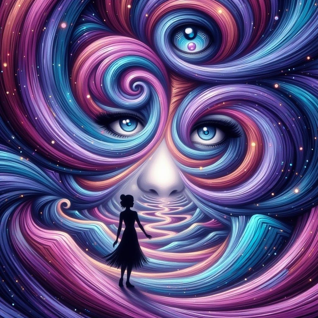 Dreamlike Cityscape with Vibrant Eyes