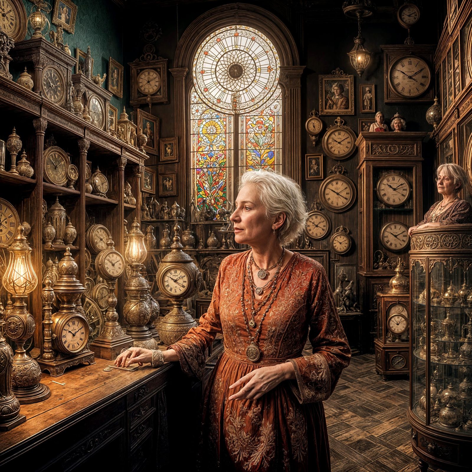 Elegant Antique Shop Fantasy Scene in Detailed Matte Paintin...