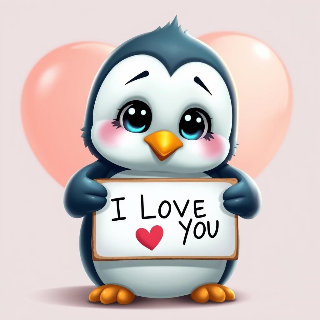 Adorable Penguin with I LOVE YOU Sign