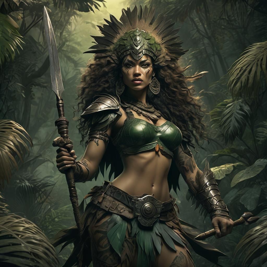 Savage Warrior Princess in Jungle Splendor