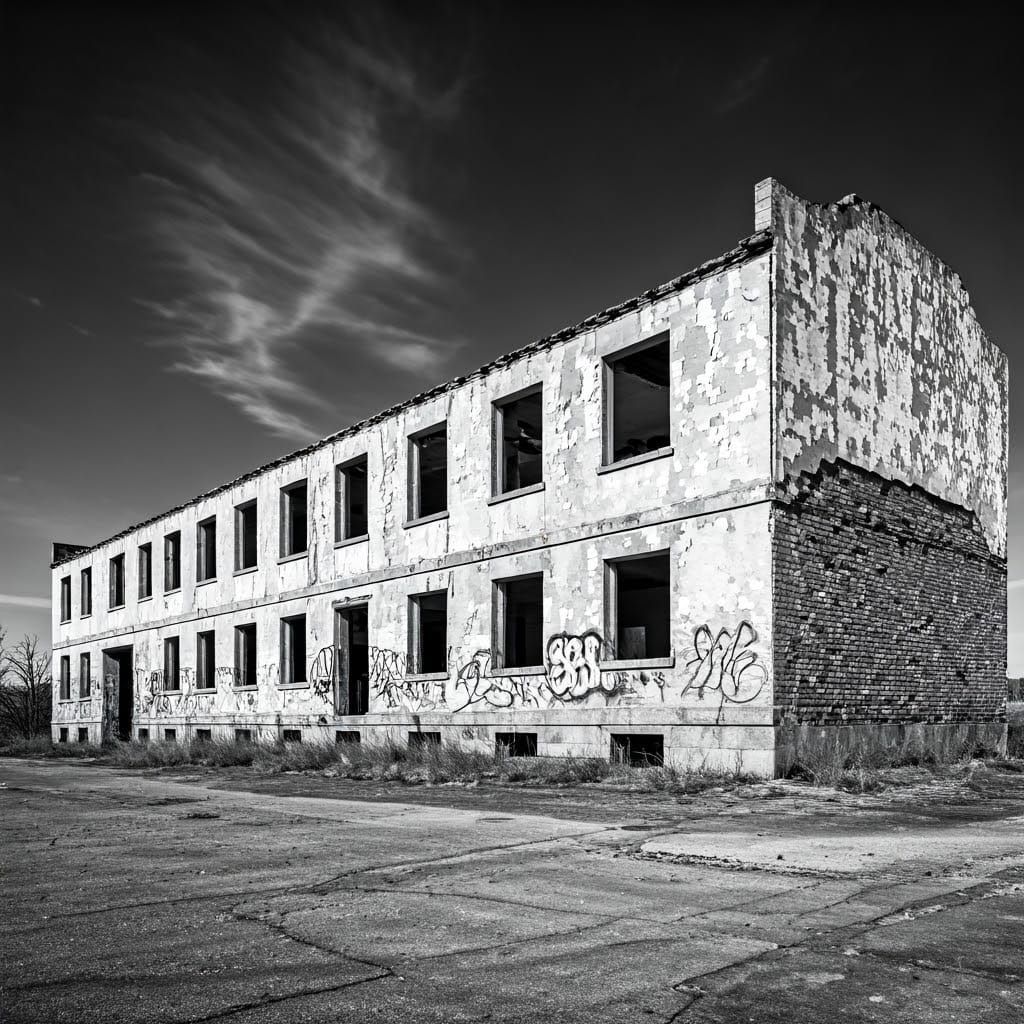 Decrepit Abandoned Building in a Bleak Landscape