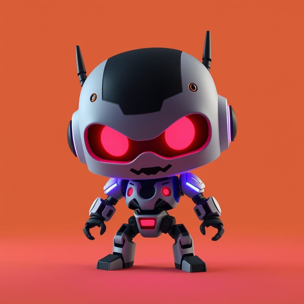 Cyberpunk Chibi Robot in Minimalist Setting