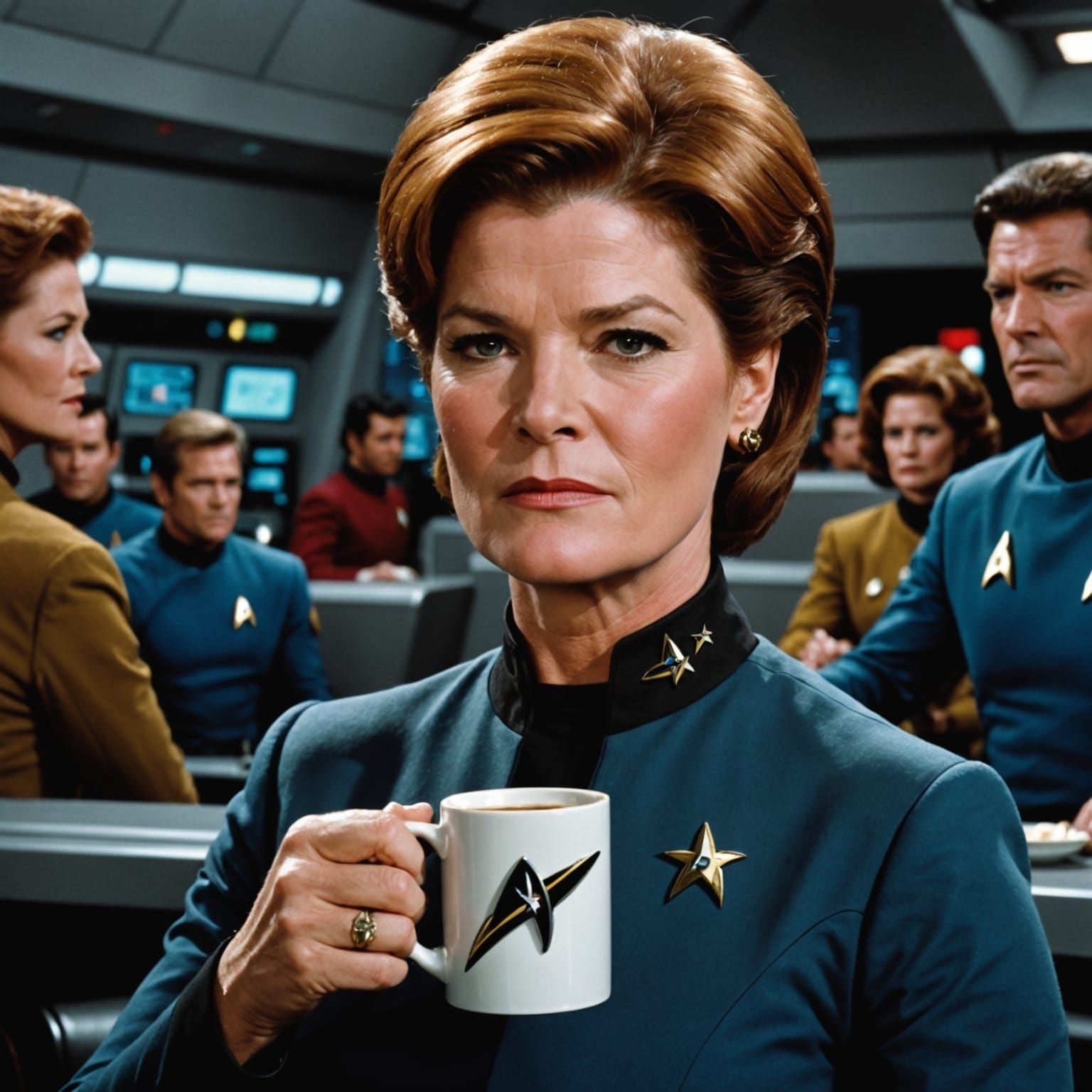 Captain Kathryn Janeway Sips Morning Coffee