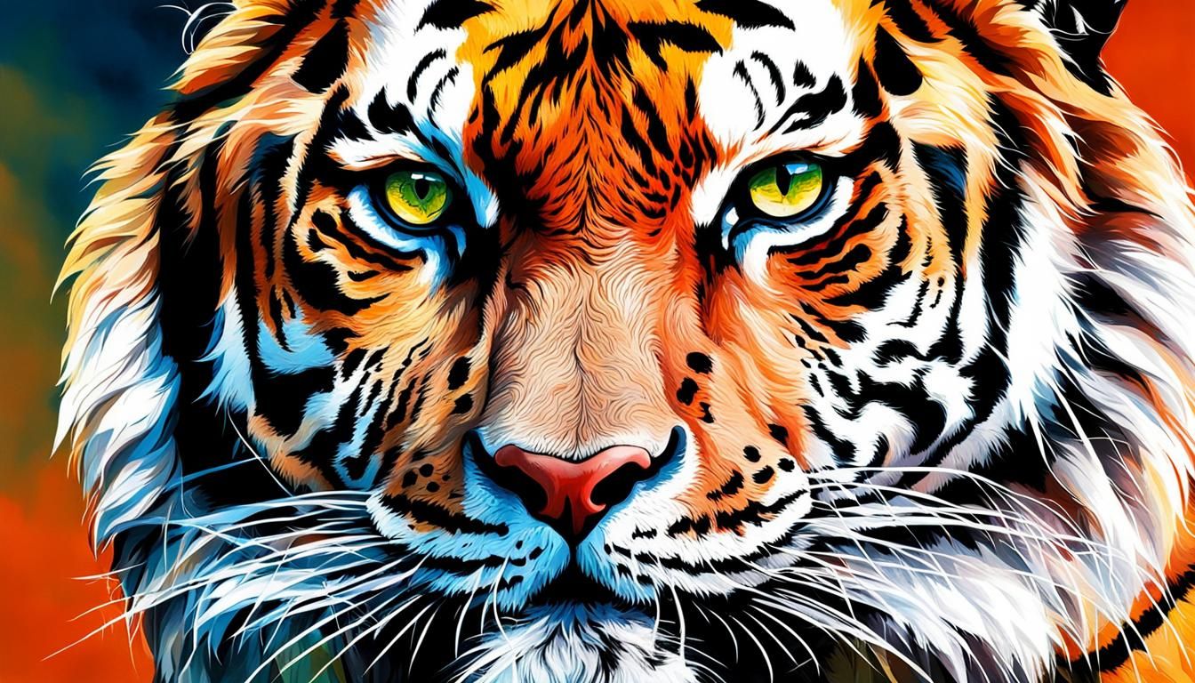 Abstract Tiger Art in Complementary Colors