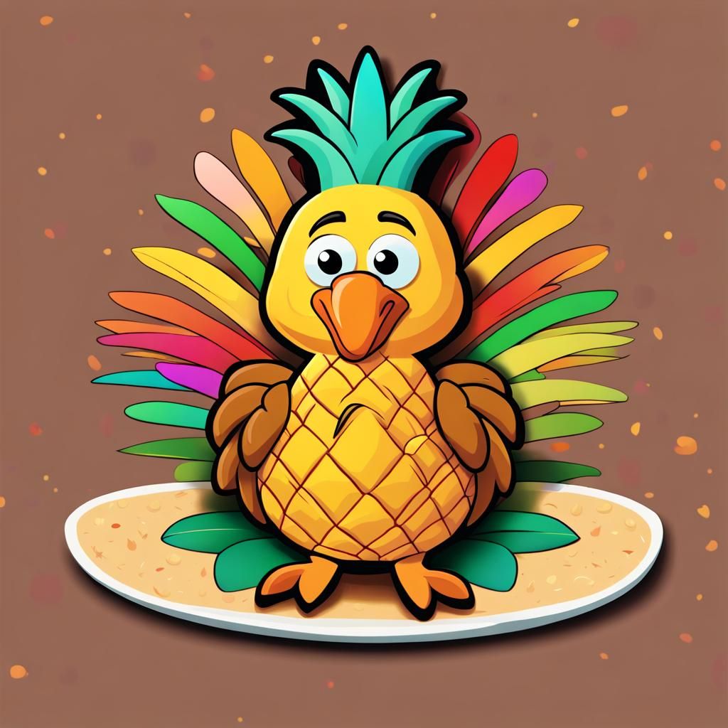 Pineapple Turkey Thanksgiving Sticker in Pixar Style