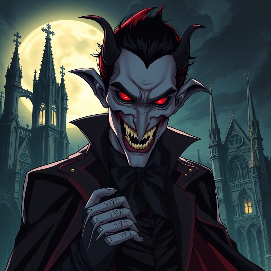 Demonic Vampire in Dark Anime Style