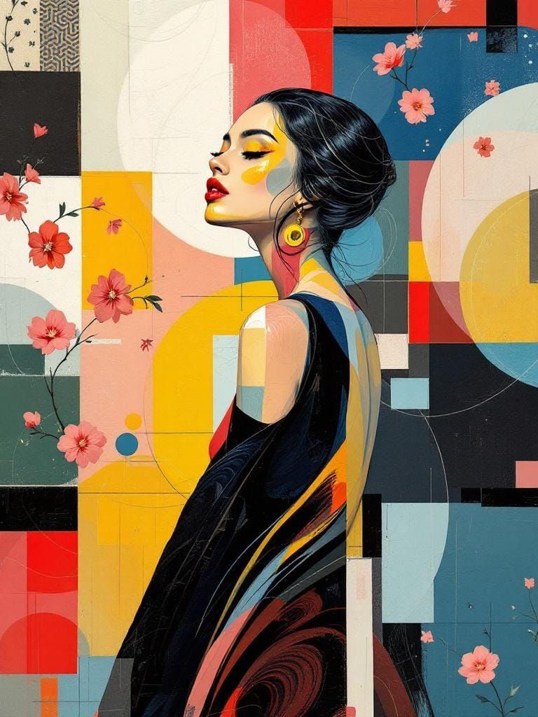 Geometric Pin-Up in Impasto Style