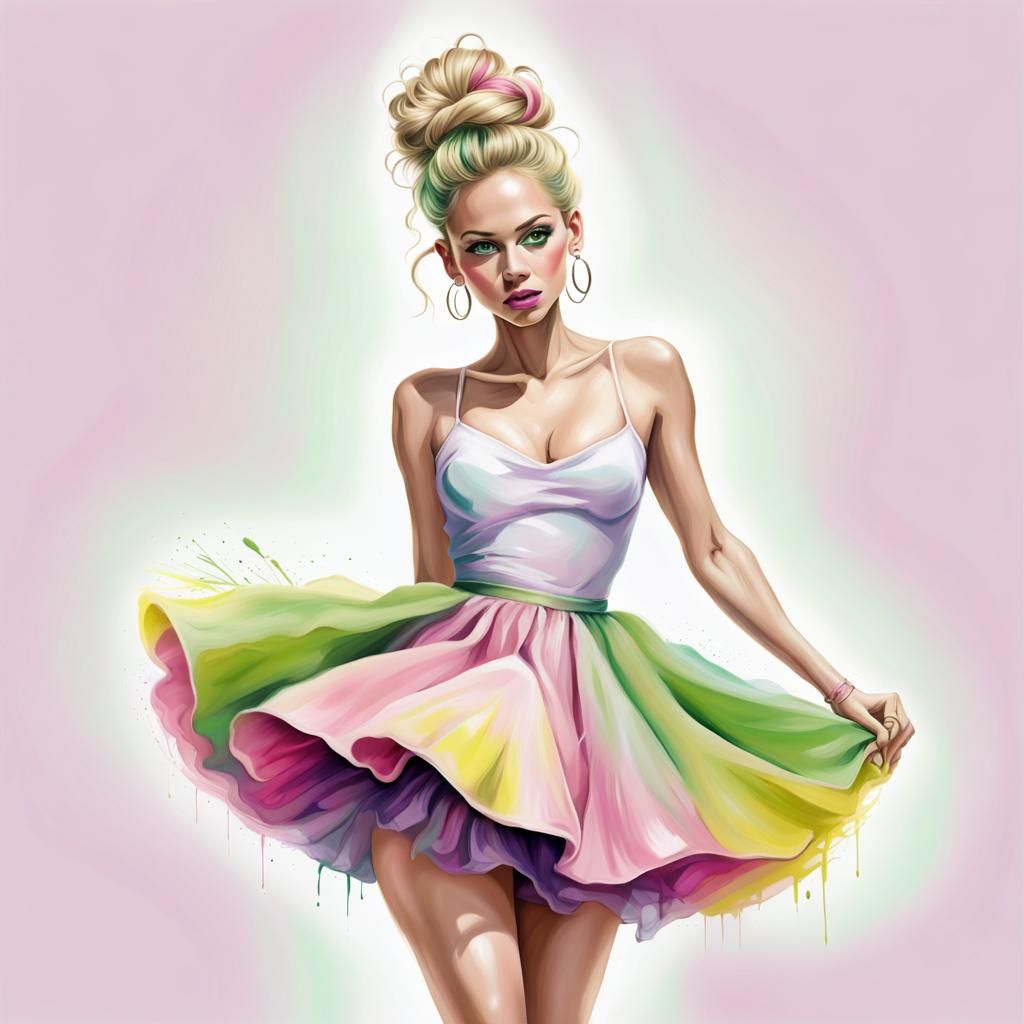 Airbrush Art of Rock and Roll Woman in Petticoat