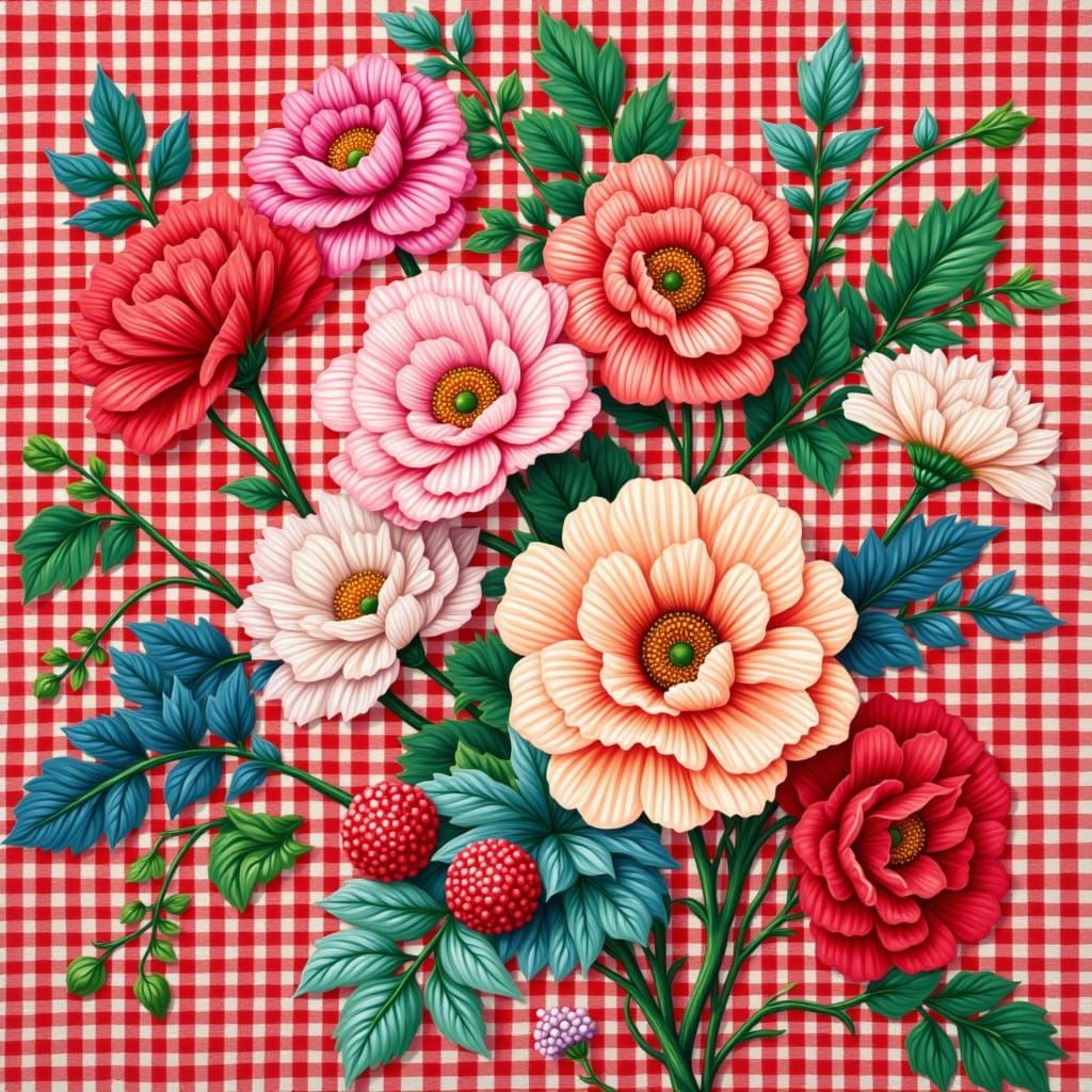 Gingham Meets Khokhloma Art: A Vibrant Fusion