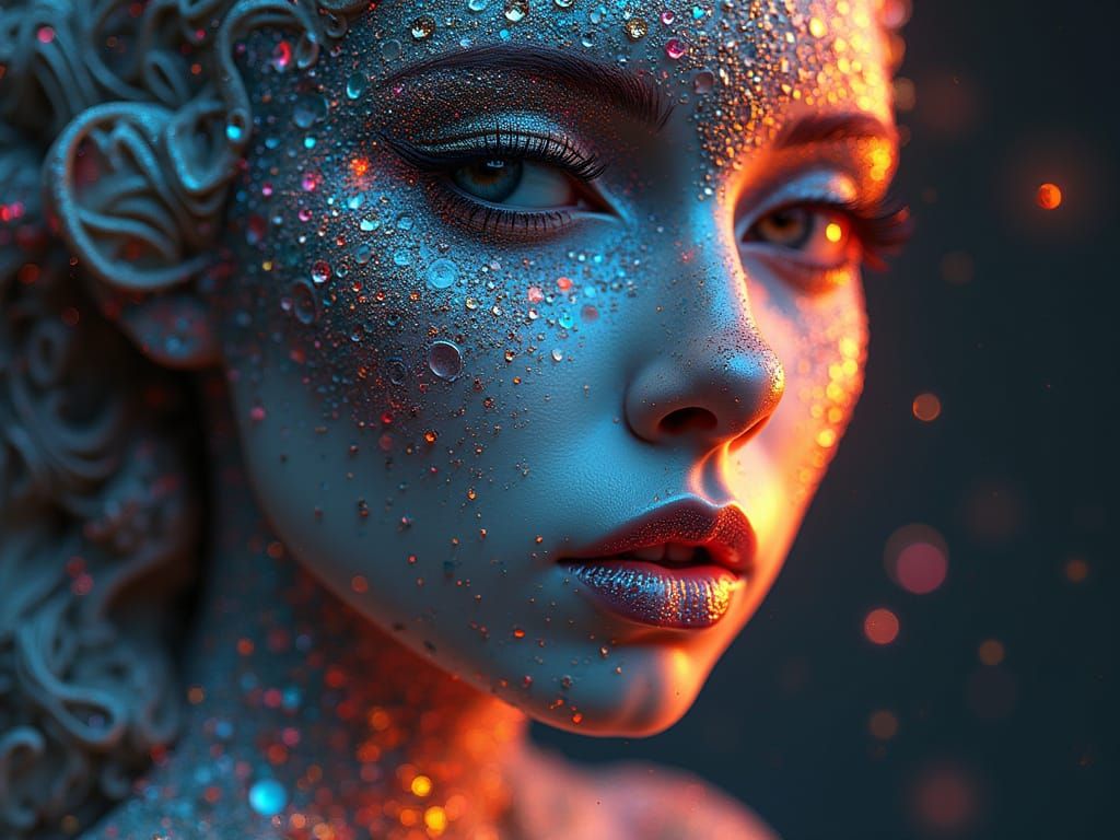 Glitch Portrait of Woman in Digital Fragmentation Style