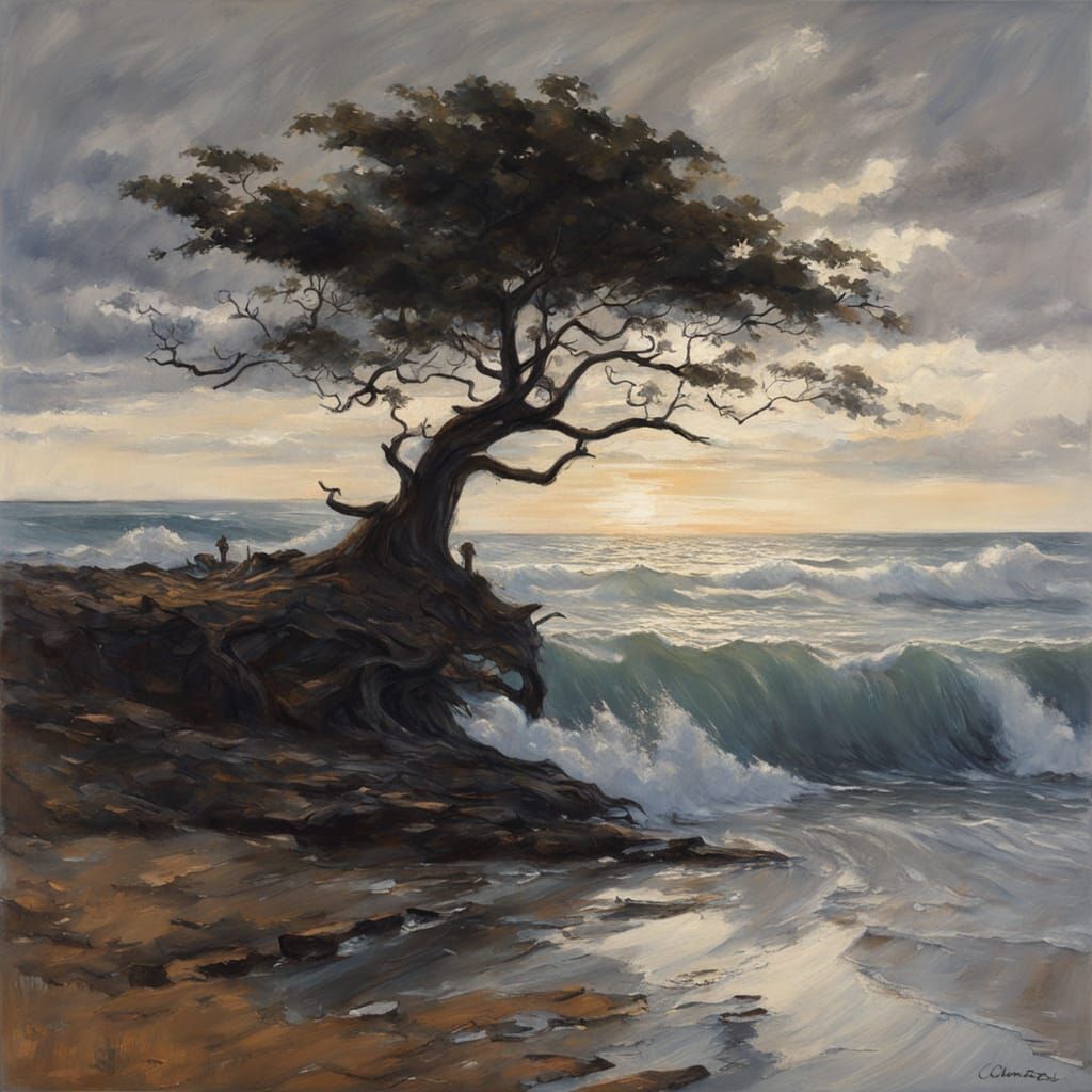 Dramatic Storm: Trees Silhouetted as Oil Painting