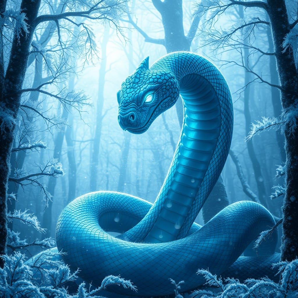 Turquoise Serpent Weeping in Mystical Forest