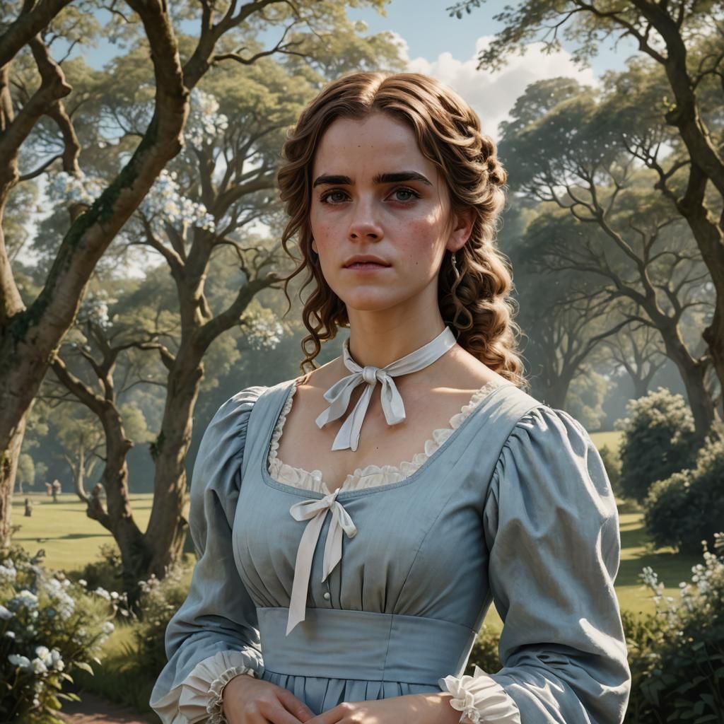 Regency Portrait of Woman in Blue Dress