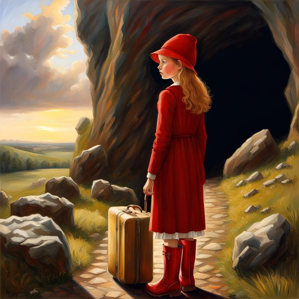 Girl Stepping Into Bleak World: Renaissance Painting